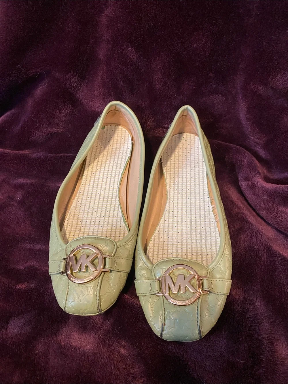 Michael Kors Light Green Quilted Logo Ballet Flats